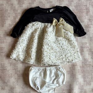 Rare Editions Girls Black Velvet, Cream & Gold Baby Dress with Bloomers size 18M